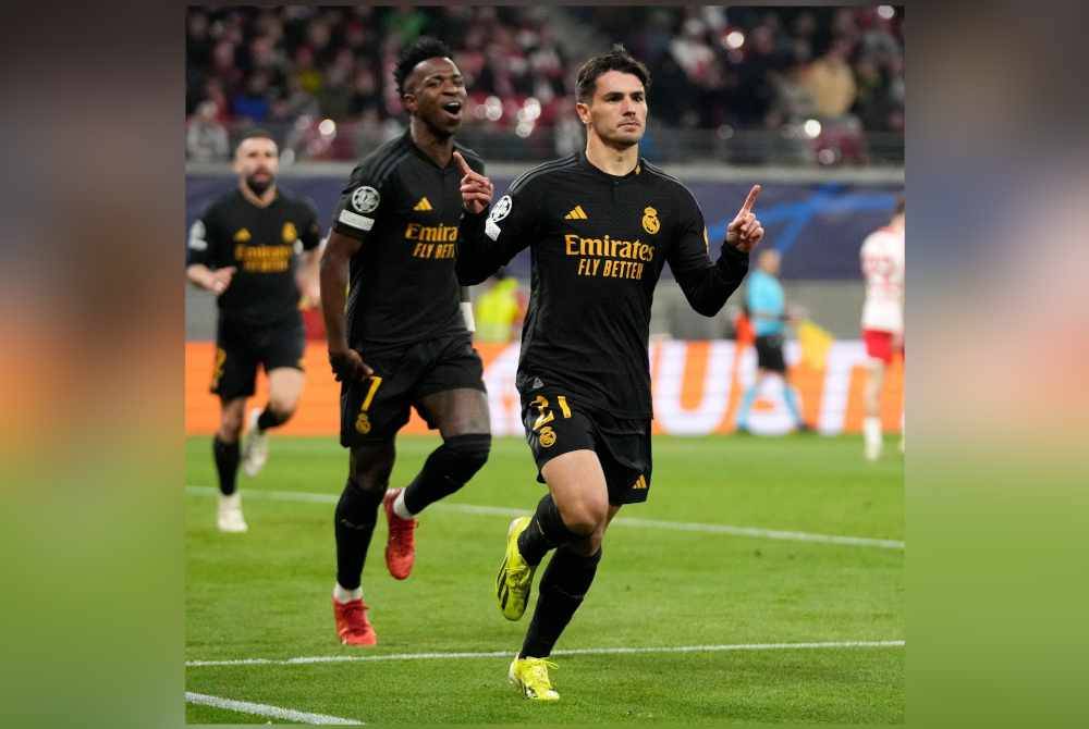 Diaz meraikan jaringan di Red Bull Arena, Leipzig pada Rabu. Foto Agensi