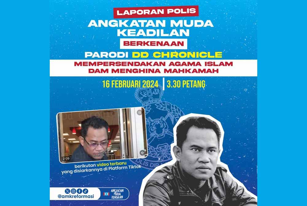 AMK akan membuat laporan polis secara serentak terhadap pempengaruh dikenali sebagai Dd Chronicle di seluruh Malaysia pada jam 3.30 petang Jumaat.