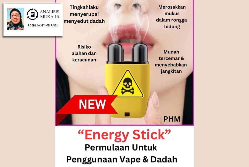 Poster hebahan Public Health Malaysia mengenai &#039;energy stick&#039; yang dimuat naik di platform X pada 4 Februari lalu.