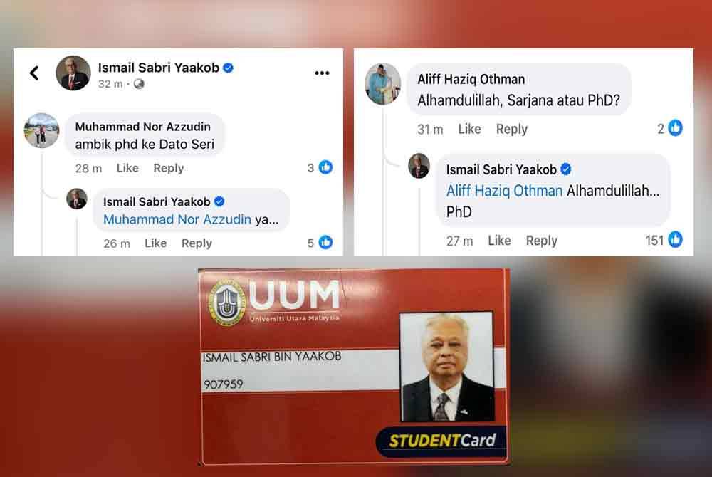 Antara pengguna media sosial yang bertanya mengenai peringkat pembelajaran di UUM. Ismail Sabri kembali melanjutkan pelajaran di Universiti Utara Malaysia.