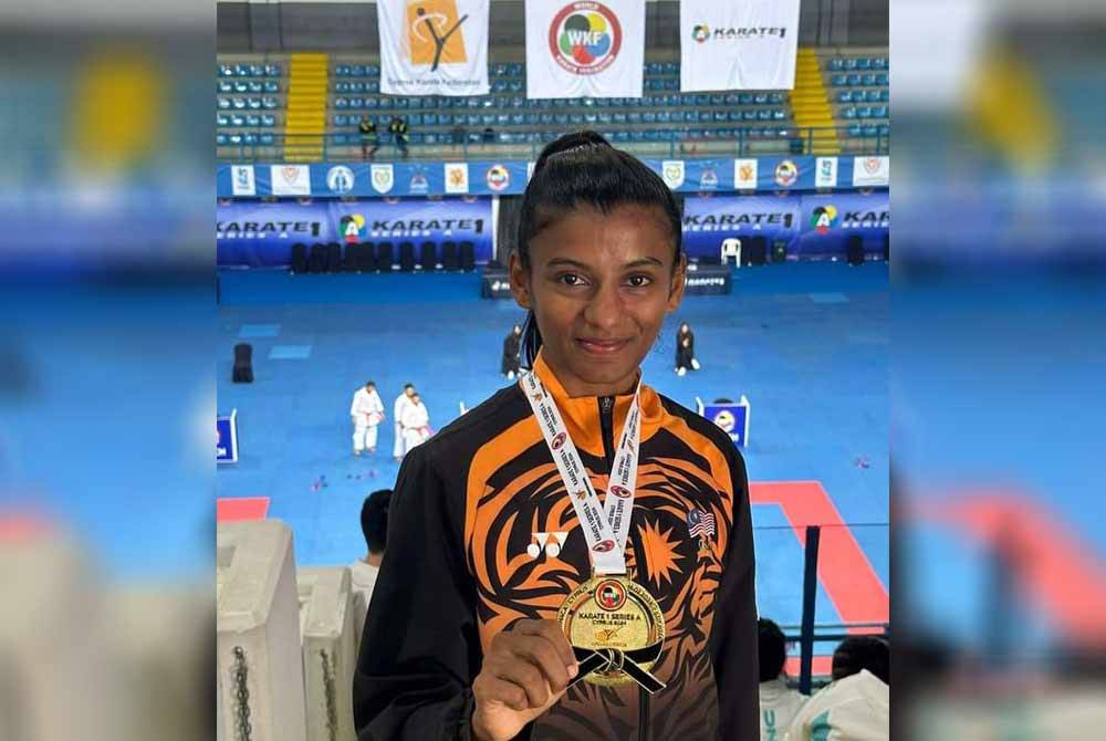 Shahmalarani mengungguli acara bawah 50kg Kejohanan Karate 1 Siri A WKF di Cyprus pada Ahad. Foto FB MSN