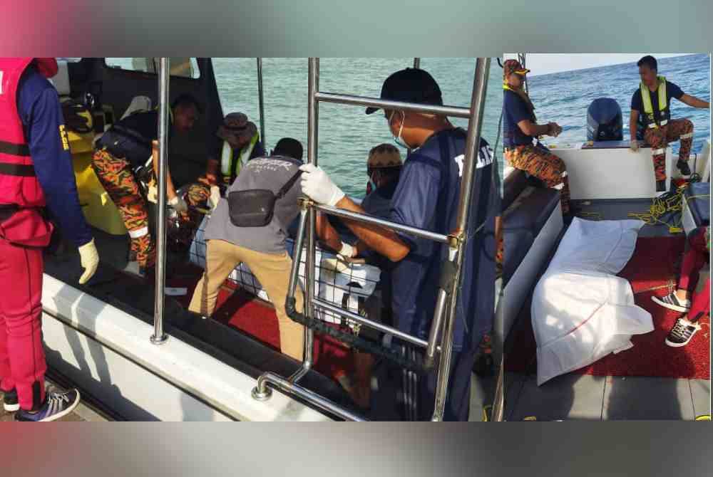 Mayat seorang lelaki mangsa lemas di Pantai Batu Buruk akhirnya ditemui berhampiran Pulau Gemia, Marang pada petang Isnin selepas pencarian selama 30 jam. Foto JBPM Terengganu