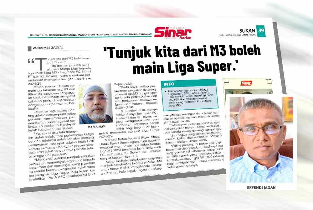 Laporan Sukan Sinar pada Isnin.