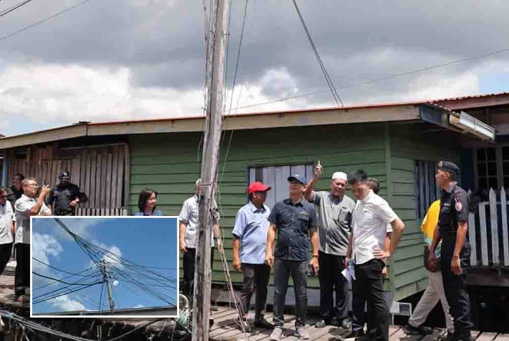 Madius melakukan tinjauan dan mendapati sambungan haram bekalan elektrik dilakukan secara terang-terangan di Kampung Hidayat Batu 4 Jalan Apas, Tawau.