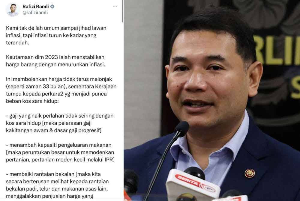 Tangkap layar hantaran Rafizi di X pada Sabtu. Gambar kanan: Rafizi