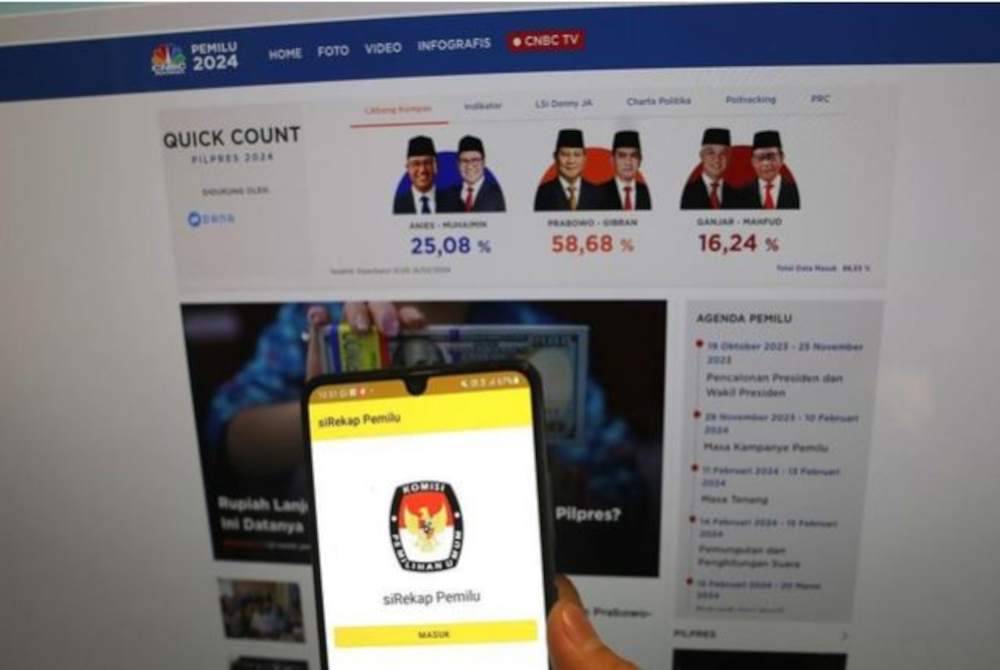 Penggunaan Sirekap itu pada mulanya disediakan KPU bagi membolehkan orang ramai memantau proses kiraan itu sebelum pengumuman rasmi dibuat pada 20 Mac depan. Foto Agensi