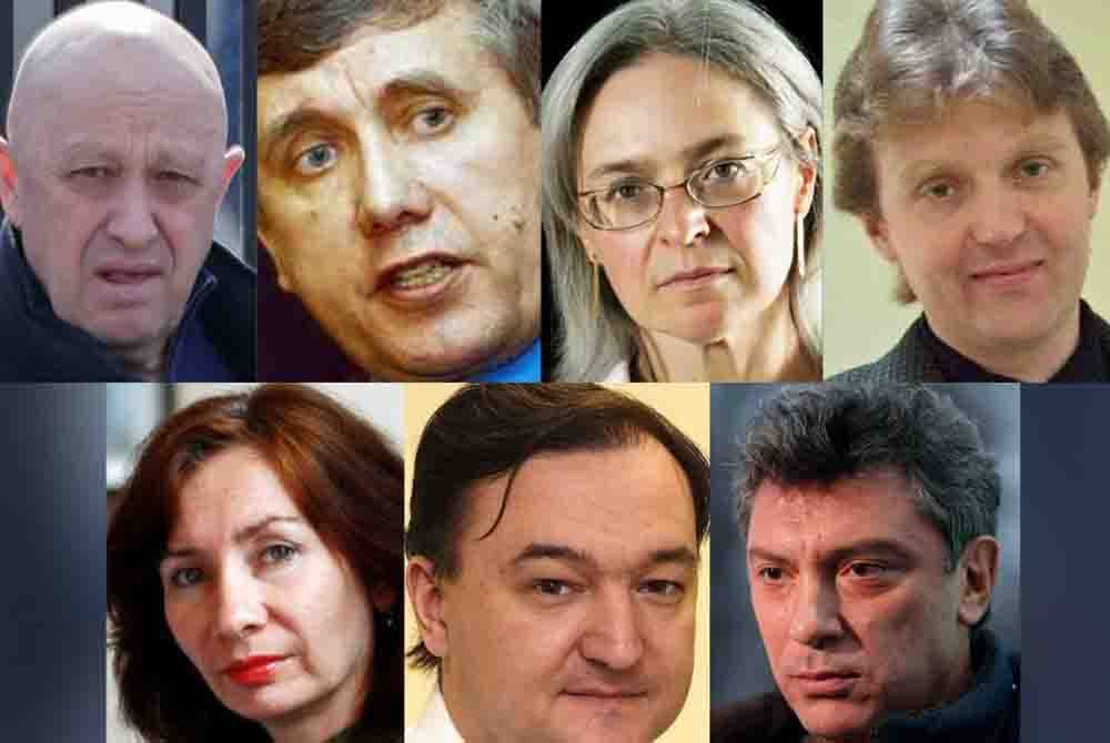 Yevgeny Prigozhin, Sergei Yushenkov, Anna Politkovskaya, Aleksandr Litvinenko, Natalya Estemirova, Sergei Magnitsky, Boris Nemtsov