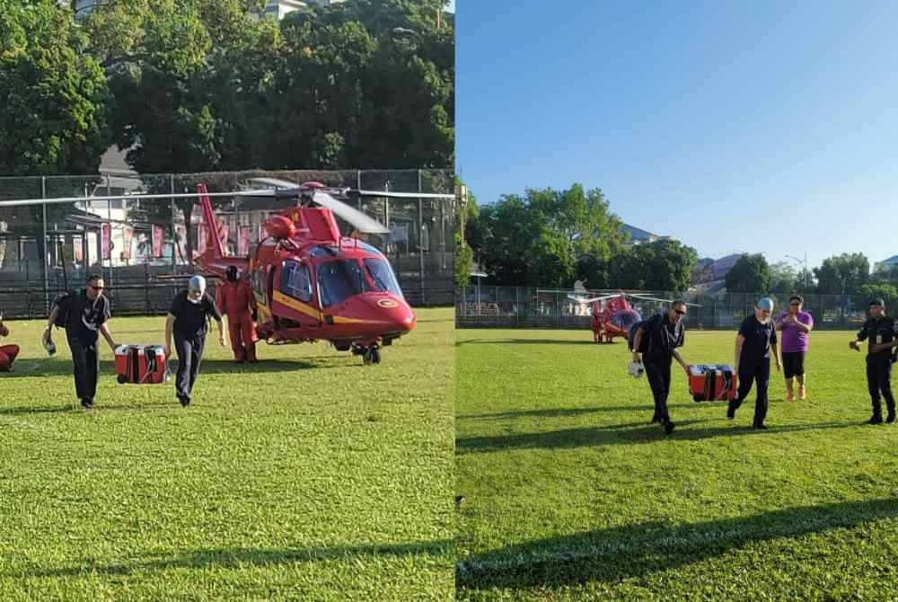 Helikopter Unit Udara Bomba digunakan untuk penerbangan ihsan membawa organ untuk penerima dari Melaka ke Hospital Kuala Lumpur pada Sabtu.