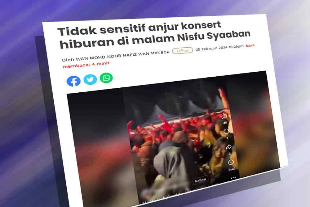 Laporan Sinar Harian mengenai konsert kontroversi pada malam Nifsu Syaaban yang diadakan di Taman Jubli Emas, Alor Setar.