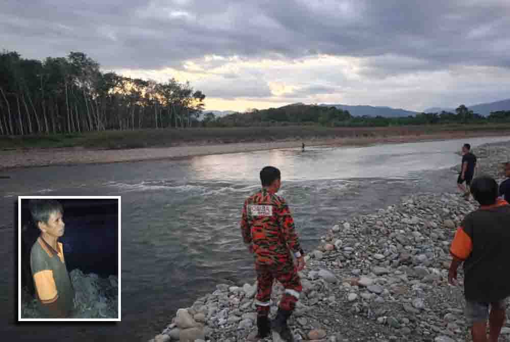 Mangsa yang sempat diselamatkan oleh datuknya dalam kejadian di Sungai Pagalan, Kampung Paganatan, Keningau. Gambar kecil: Datuk kepada mangsa yang selamat)