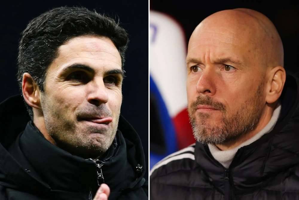 Nasib Arteta (kiri) dan Ten Hag amat kontras musim ini ketika kedua-duanya mahu membuktikan kemampuan di England. Foto Agensi