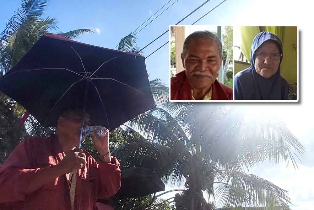 Penduduk minum air bagi menghilangkan dahaga akibat cuaca panas di Kedah. (Gambar kecil: Shuib dan Rodziah)