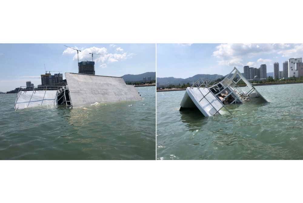 Bot yang dinaiki empat rakan hampir karam di pesisiran laut berhampiran Persiaran Karpal Singh di Jelutong pada petang Rabu.