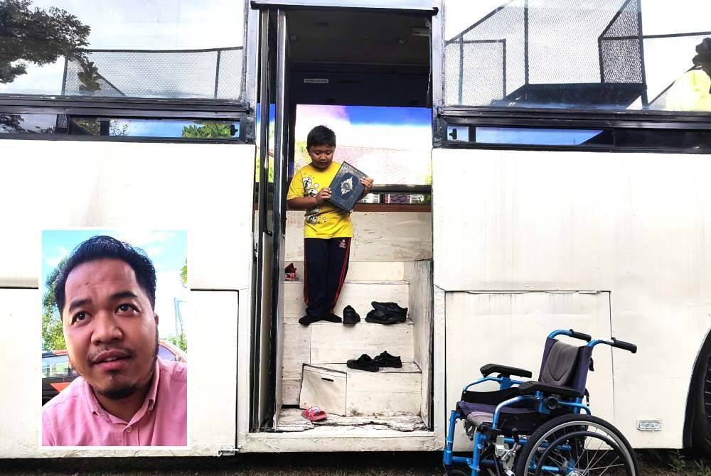 Bas lama yang diubah suai sekumpulan anak muda yang dikenali sebagai ‘Rembau Awesome’ untuk dijadikan pusat pengajian al-Quran di Taman Seri Rembau. (Gambar kecil: Muhammad Alif)