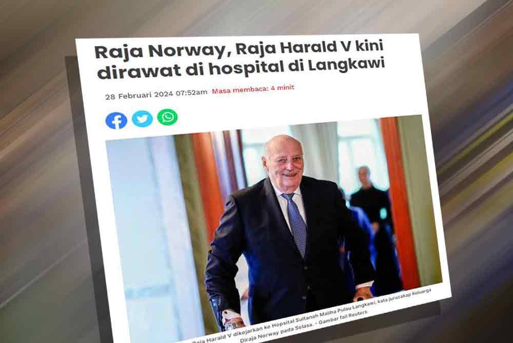 Sinar Harian pada Rabu melaporkan Raja Norway, Raja Harald V dikejarkan ke Hospital Sultanah Maliha Pulau Langkawi selepas mengalami jangkitan.