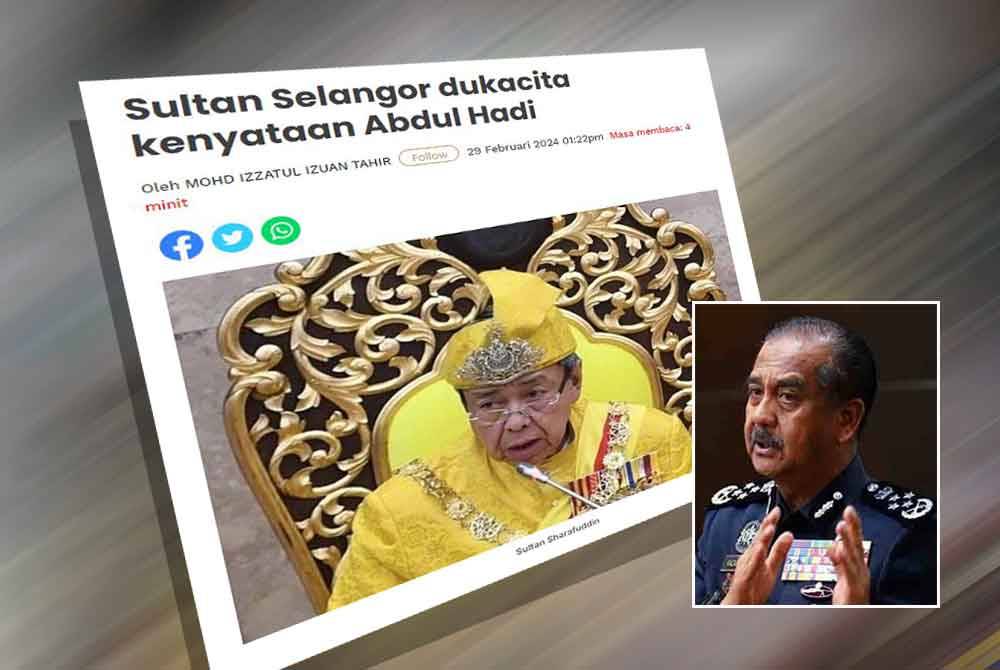 Pada Khamis, Sultan Selangor menzahirkan rasa dukacita dengan kenyataan Presiden Pas, Tan Sri Abdul Hadi Awang bertajuk &#039;Ketinggian Islam wajib dipertahankan&#039; pada 20 Februari lalu. Gambar kecil: Razarudin