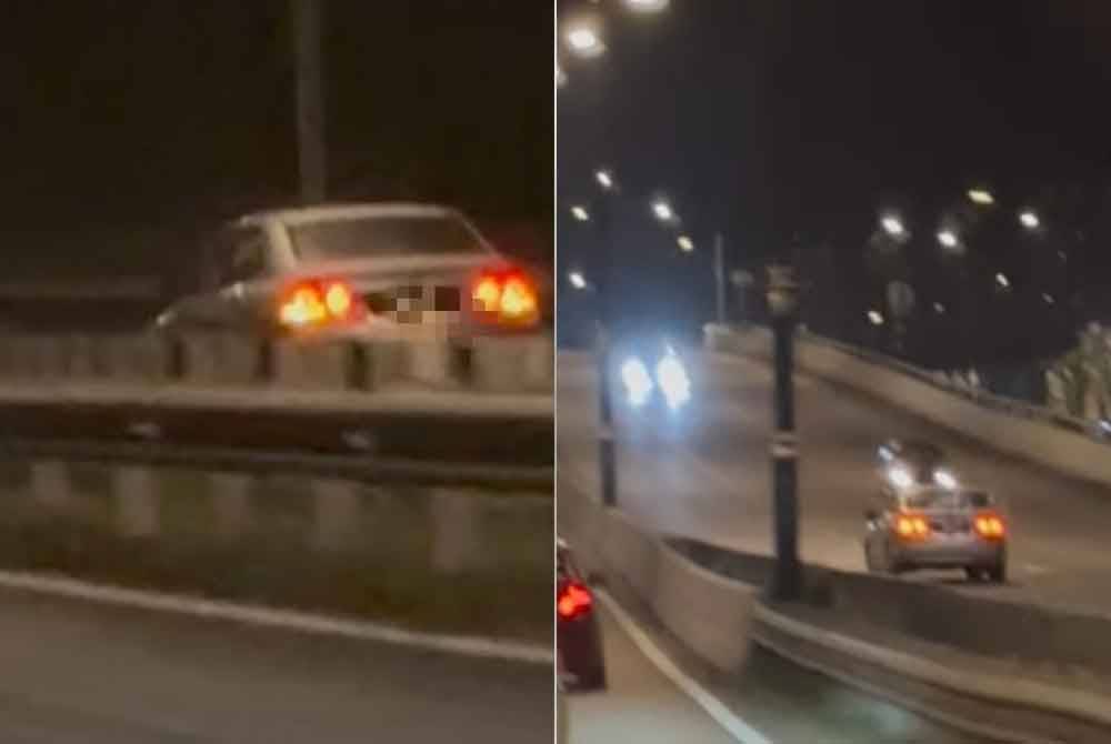 Tangkap layar video tular kereta yang dipandu warga emas melawan arus Kilometer 9, Jalan Johor Bahru- Ayer Hitam, pada awal pagi Jumaat.