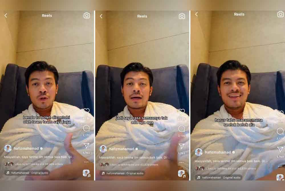 Tangkap layar hantaran Hafiz Mahamad memohon maaf di Instagram pada Selasa.