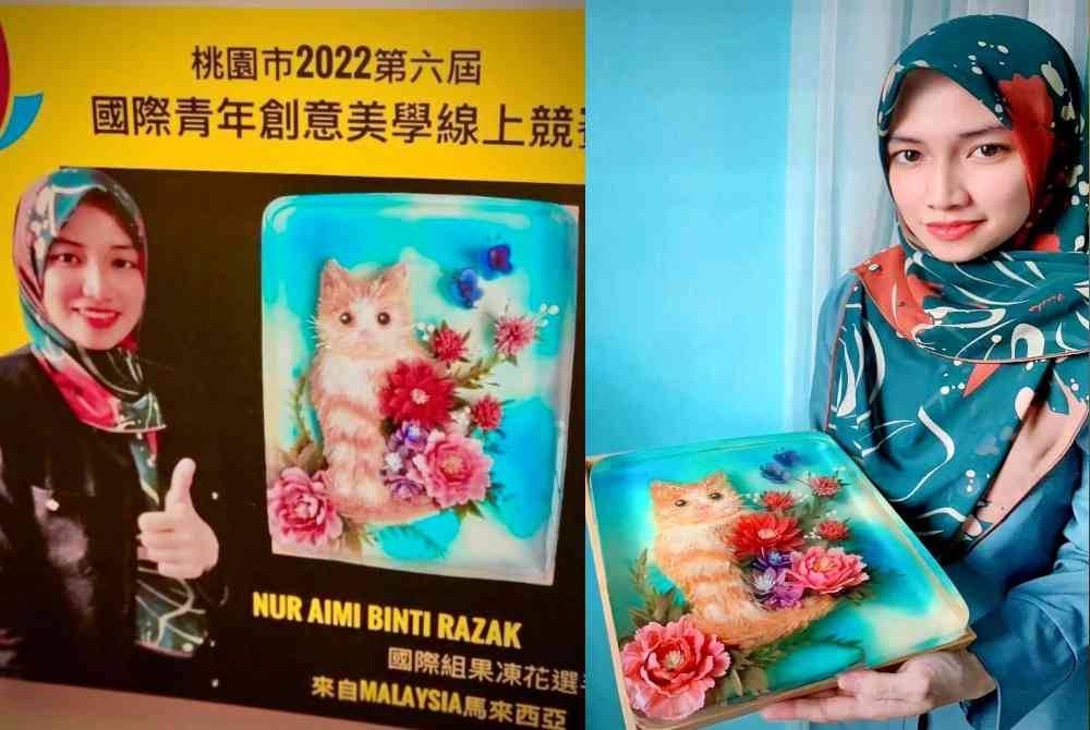 Jeli 3D bercorak &#039;Kucing&#039; rekaan Nur Aimi menerima pingat emas dalam pertandingan &#039;3D Jelly Art International Taiwan Competition 2022&#039;