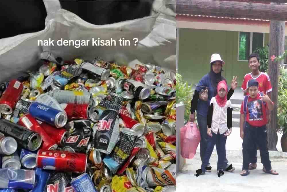 Tangkap layar hantaran Amir yang tular di Tiktok baru-baru ini. Gambar terakhir Amir dan adik-adik bersama arwah ibunya, Jamaliah (kiri) ketika mandi-manda di Lata Kinjang, Perak.