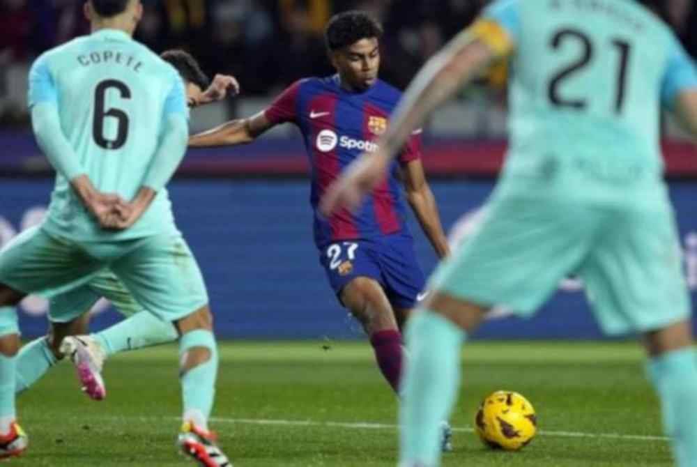 Lamine Yamal berjaya jaringkan gol lewat permainan sekali gus memberi mereka kemenangan 1-0 di tempat sendiri menentang Mallorca. - Foto Stadium Astro