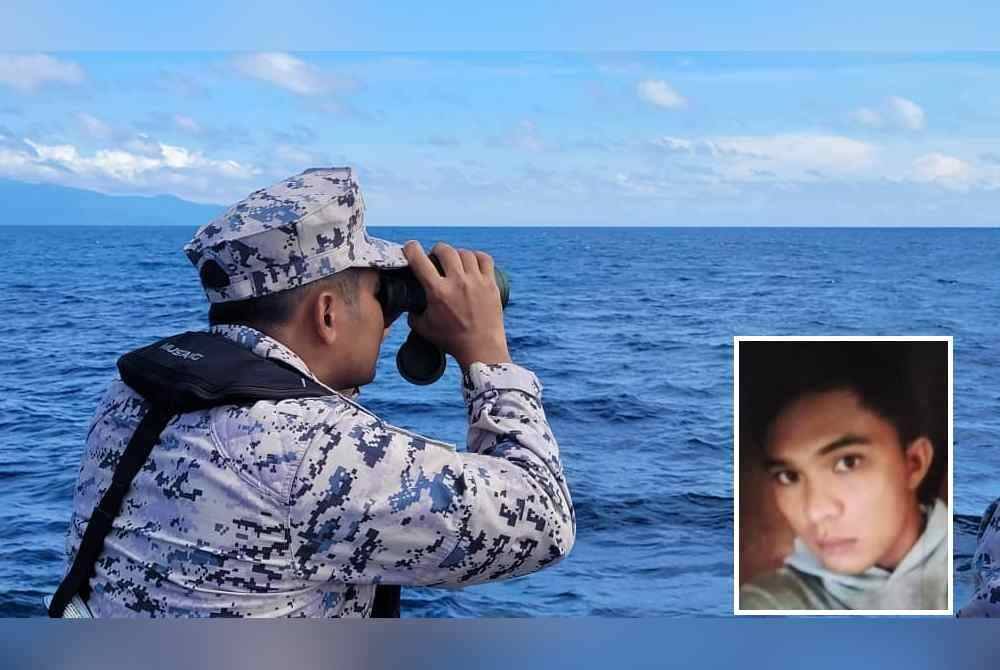 Anggota Maritim Malaysia yang terlibat dalam operasi Carilamat meninju keadaan di kawasan pencarian bagi mengesan mangsa yang dilaporkan hilang selepas terjatuh daripada bot pada petang Jumaat. - Foto Maritim Malaysia. Gambar kecil: Mohamad Sufian