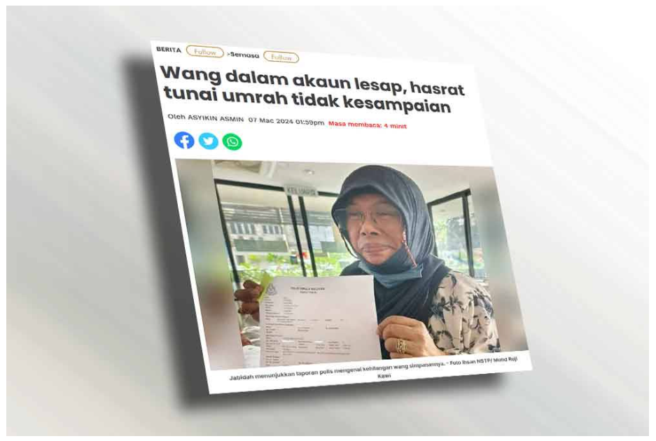 Laporan Sinar Harian berhubung dakwaan wang Tabung Haji lesap.
