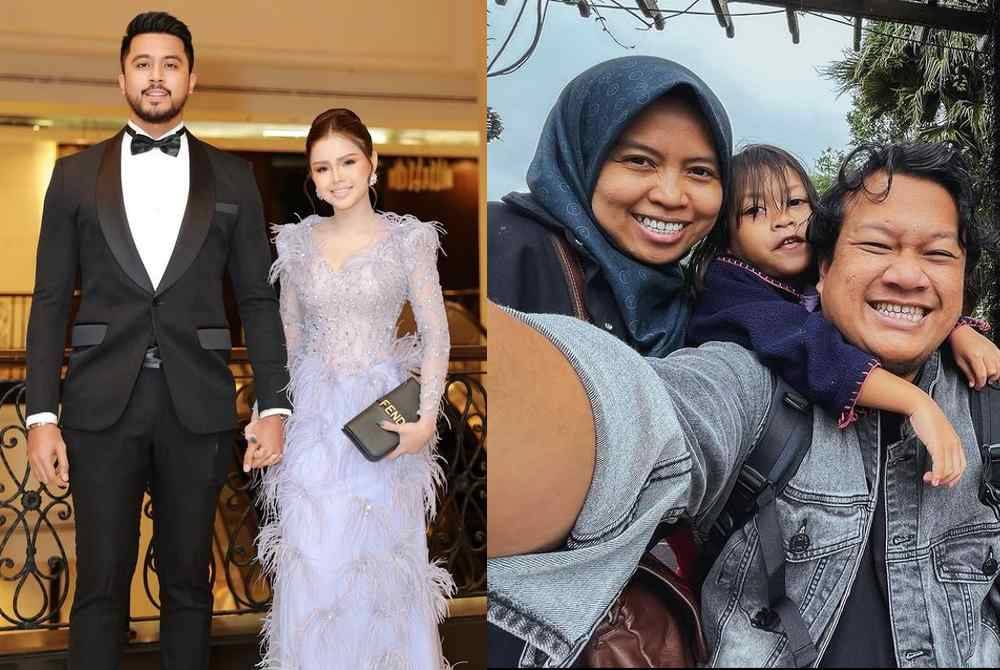 Gambar kiri: Aliff Aziz bersama Bella Astillah. Gambar kanan: Amir Jahari bersama isteri dan anak. Foto Instagram Bella Astillah/Amir Jahari 