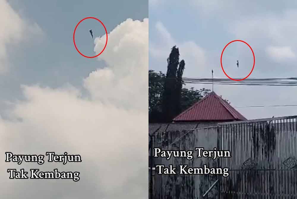 Tangkap layar video memaparkan detik cemas dihadapi seorang komando Paskau ketika melakukan pendaratan ketika latihan bersepadu AMTOP Siri 1/23 di Kuantan, baru-baru ini.