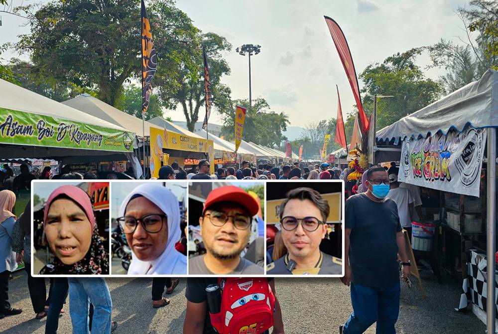 Bazar Ramadan Stadium Perak antara bazar terbesar menjadi pilihan warga Ipoh membeli juadah berbuka puasa. (Gambar kecil dari kiri: Salmah, Saliza, Fairuz Ridzuan, dan Mohd Amzari)