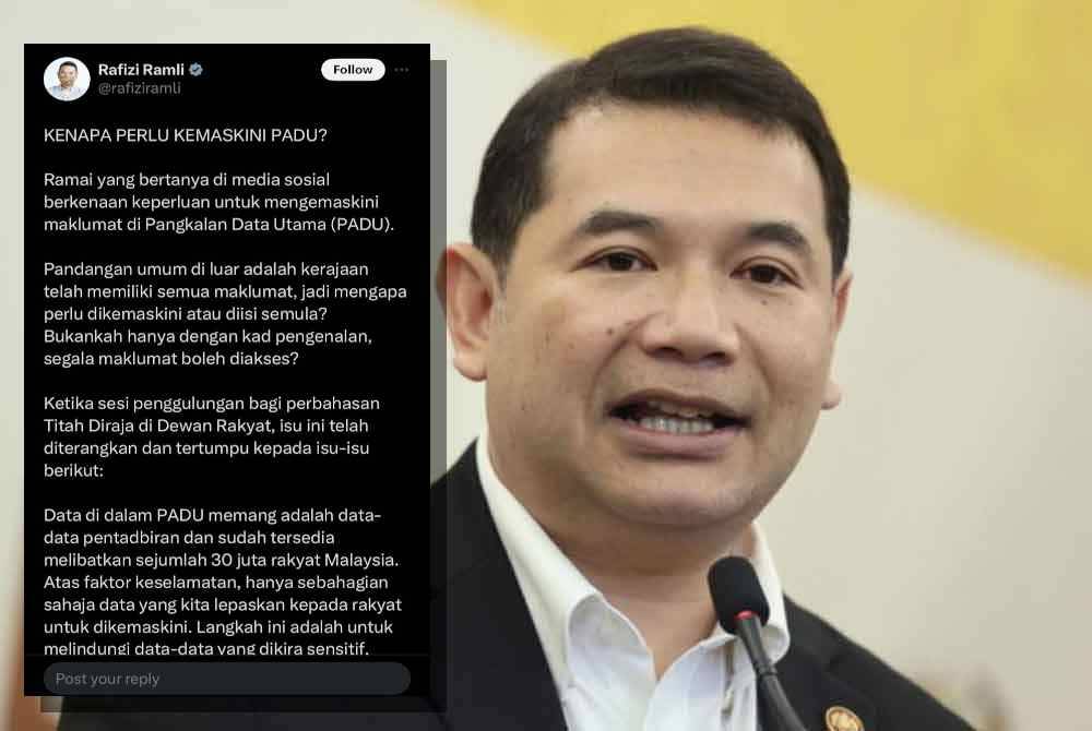 Hantaran Rafizi di X mengenai PADU pada Khamis.