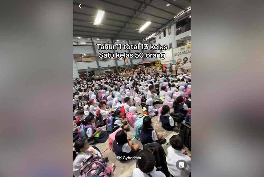 Tangkap layar menunjukkan keadaan murid Tahun 1 yang ramai di SK Cyberjaya. Foto Instagram