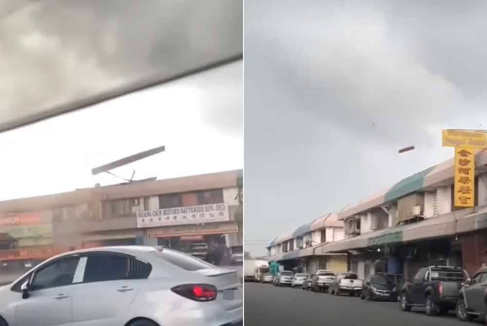 Rakaman video diambil orang awam berdurasi 22 saat itu yang tular di media sosial memaparkan zink bumbung deretan kedai diterbangkan dalam kejadian itu. Foto media sosial