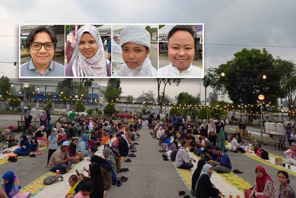 Orang ramai merasai suasana berbuka puasa bersama di ruang terbuka secara santai. Gambar kecil dari kiri: Mohd Azwan Ibrahim, Aznita, Muhamad Khairil Najmi, dan Muhamad Firdaus