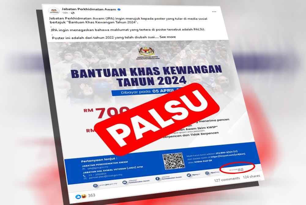 Tangkap layar poster palsu di Facebook JPA