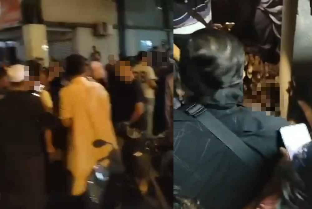 Video tular memaparkan sekumpulan lelaki dipercayai warga Myanmar berkumpul di kaki lima rumah kedai.