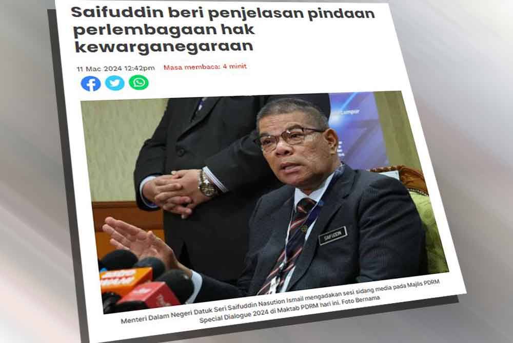 Terdahulu, Sinar Harian melaporkan Menteri Dalam Negeri, Datuk Seri Saifuddin Nasution Ismail sedang mengadakan siri penjelasan kepada ahli Parlimen berkaitan langkah kerajaan meminda Perlembagaan Persekutuan berhubung peruntukan hak kewarganegaraan kanak-kanak.