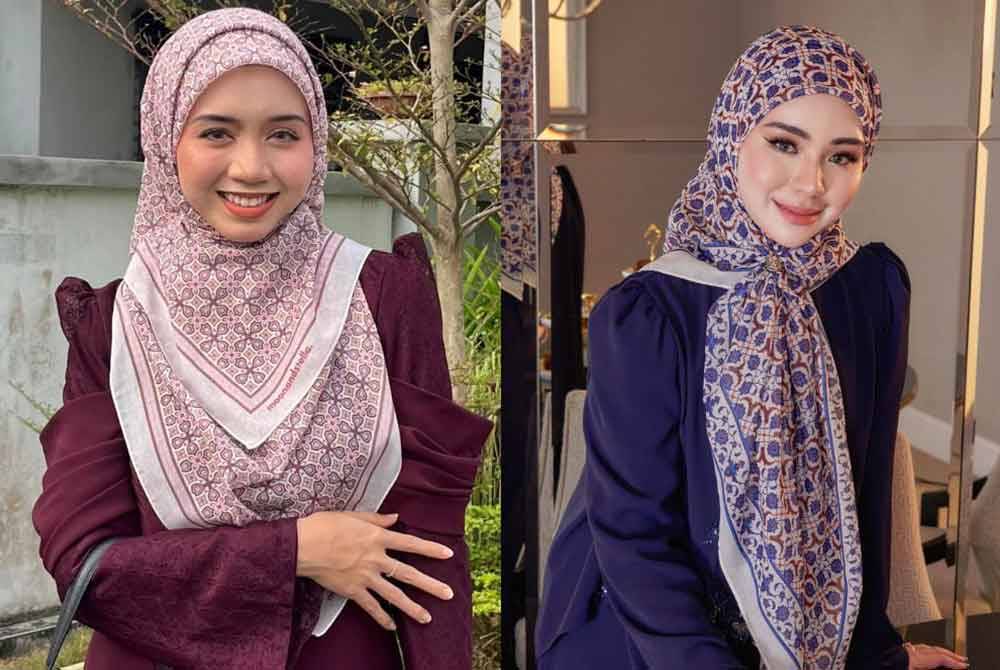 Pempengaruh Noor Farhani (kiri) yang lebih dikenali sebagai Cikgu Farey di TikTok dan Adira menggayakan stail tudung yang digelar &#039;tudung visor&#039; yang kini menjadi trend dalam kalangan penggemar fesyen hijab kini. Foto Bernama