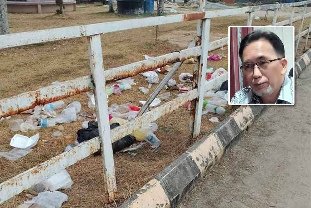 Keadaan sampah sarap yang dibuang pengunjung selepas berbuka puasa di Lembah Sireh. Foto MPKB-BRI (Gambar kecil: Mohd Anis)