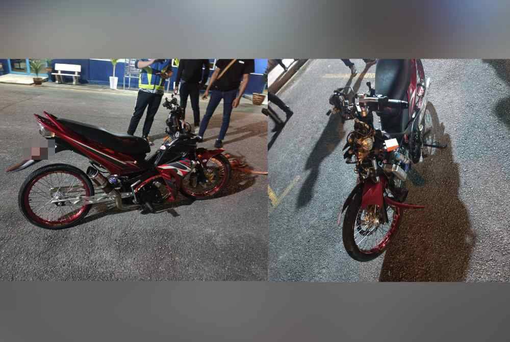 Motosikal mangsa yang terlibat dalam kemalangan di Kilometer 135.5 Jalan Peserai Batu Pahat, pada malam Sabtu.