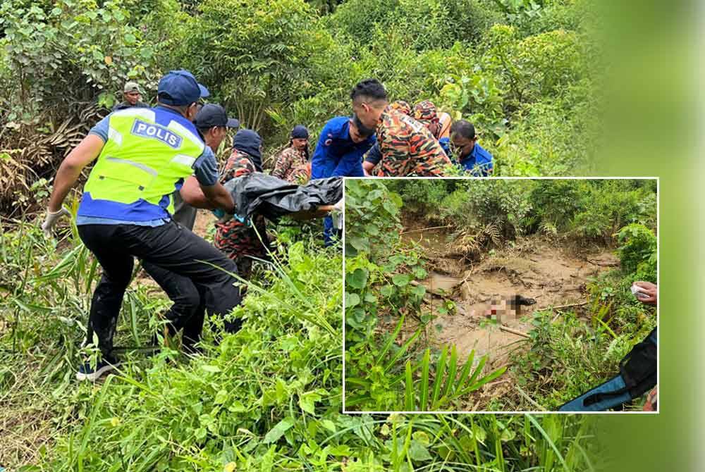 Anggota polis bersama bomba membantu mengangkat dan membawa mayat mangsa untuk dihantar ke hospital bagi urusan bedah siasat.