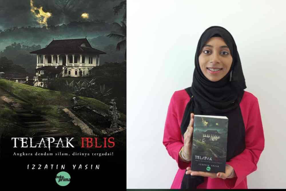 Izzatin bersama novel sulungnya, ‘Telapak Iblis’. Novel Telapak Iblis kini berada di pasaran.