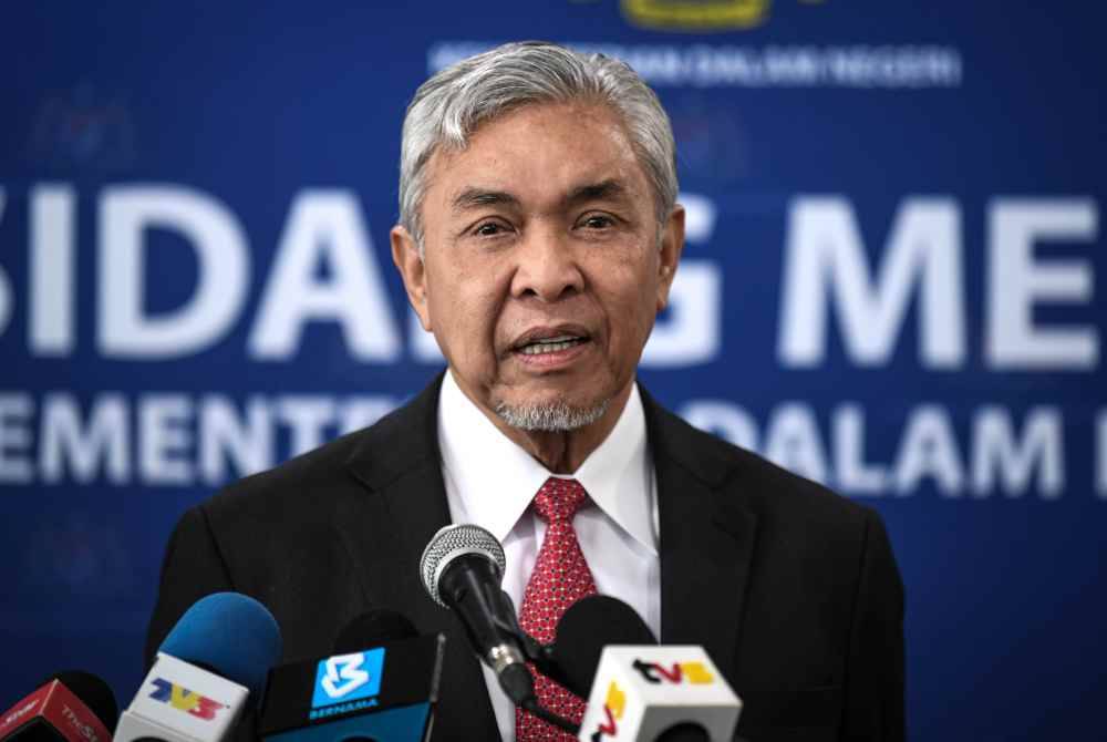 Ahmad Zahid ketika sidang media selepas mempengerusikan Mesyuarat Jawatankuasa Kabinet Membanteras Gejala Dadah di Bilik Jabatan Keselamatan Dalam Negeri Dan Ketenteraman Awam (KDNKA), Bukit Aman. Foto Bernama