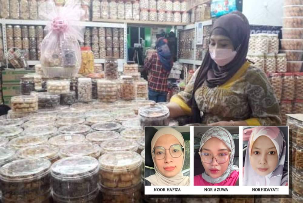 Peniaga biskut raya antara individu yang paling sibuk setiap kali menjelang sambut hari raya kerana menyiapkan tempahan daripada pelanggan. Gambar hiasan (Gambar kecil: Dari kiri: Noor Hafiza, Nor Azuwa dan Norhidayati)