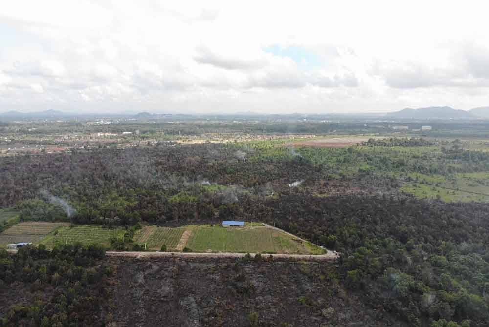 Sebahagian kawasan hutan tanah gambut di kawasan Jabatan Pertanian Inderapura di sini yang dilaporkan terbakar akibat cuaca panas sejak Khamis lalu.