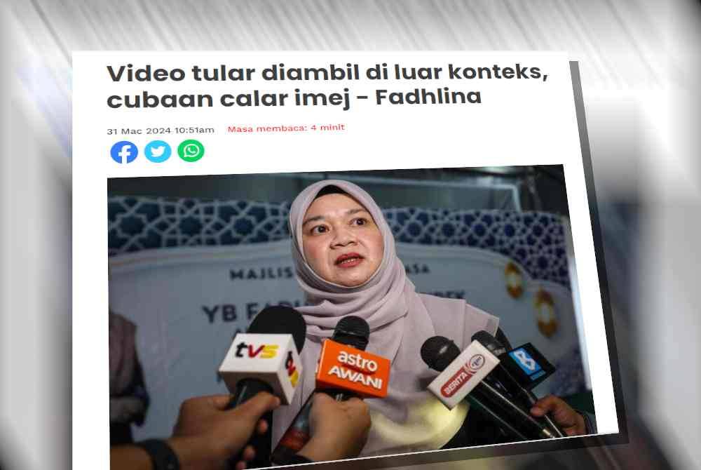 Fadhlina dilaporkan berkata, video tular di media sosial berkaitan isu kafir itu telah diambil di luar konsensus dan diselewengkan konteks dengan cubaan jahat mahu mencalarkan imej serta kredibiliti beliau.