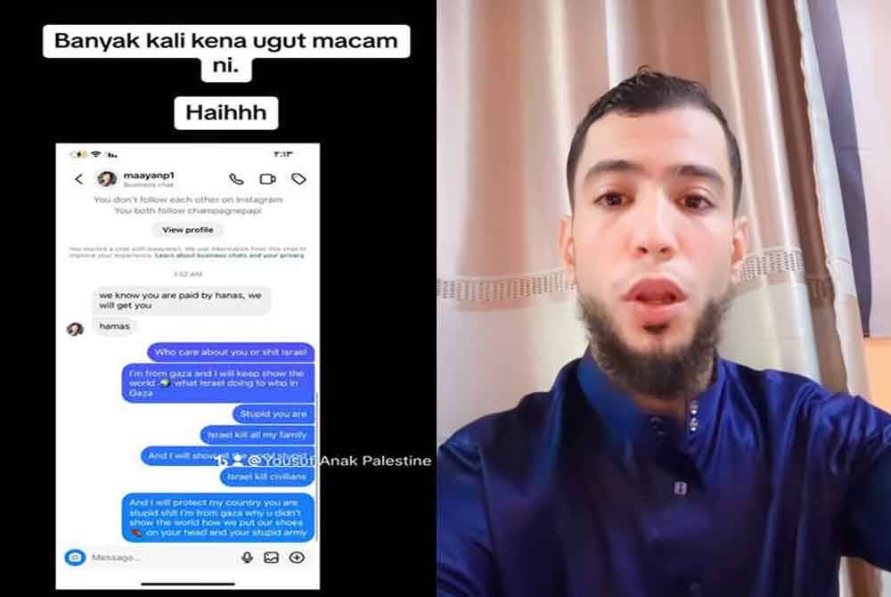 Antara ugutan yang diterima Yousuf menerusi media sosialnya. Yousuf (kanan).