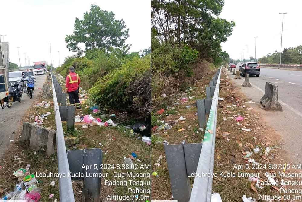 Foto yang diambil menerusi perkongsian Facebook Info Banjir Negeri Kelantan memparkan keadaan jalan di Lebuhraya Kuala Lumpur-Gua Musang.