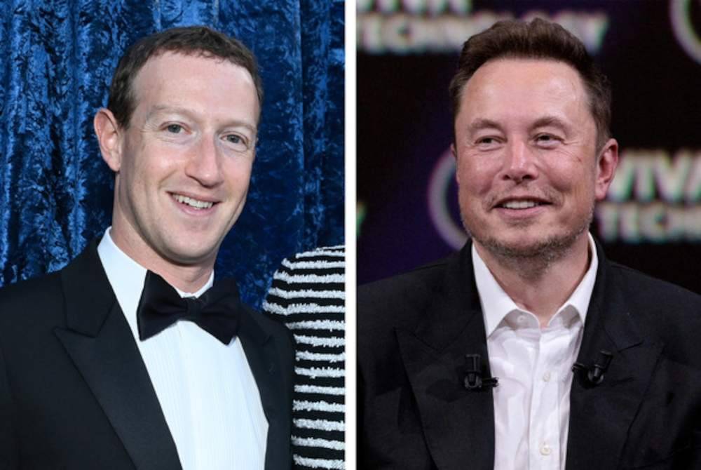 Zuckerberg (kiri) dan Musk. Foto Agensi