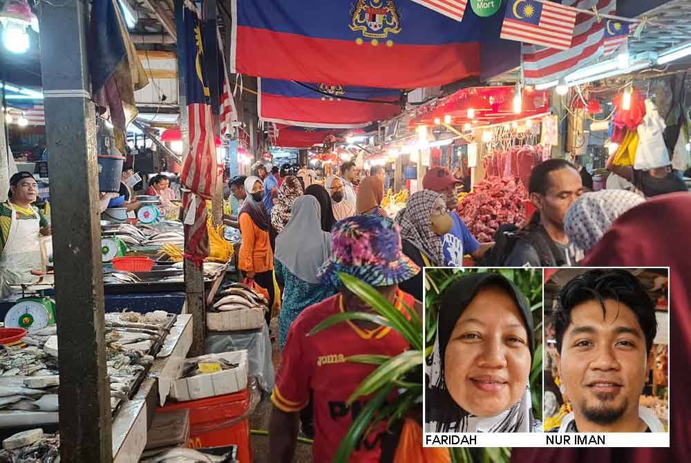 Keadaan Pasar Chow Kit yang sesak dengan kehadiran orang ramai yang mahu membuat persiapan juadah di pagi lebaran. 